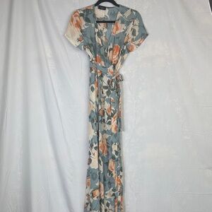 Vici Floral Wrap Maxi Dress in Sage and Peach
